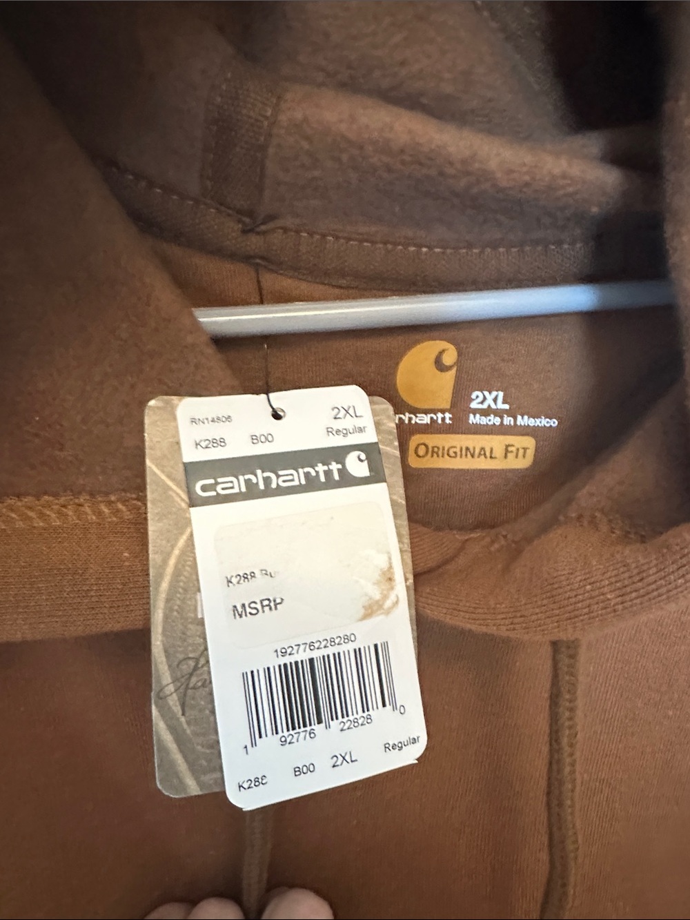 Carhartt Men's Original Fit Brown Hooded Sweatshirt 2XL - Picture 3 of 4
